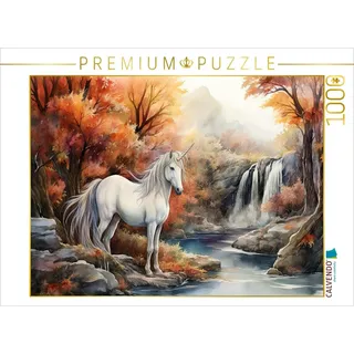 CALVENDO Puzzle Einhorn am Wasserfall | 1000 Teile Lege-Größe 64 x 48 cm Foto-Puzzle für glückliche Stunden