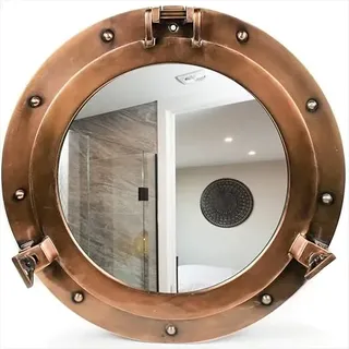 Nagina International Bullauge für antikes Kupfer Premium Nautical Maritime Ship | Authentische rustikale Appeal Bullauge Spiegel & Windows (Spiegel, 20 Zoll)