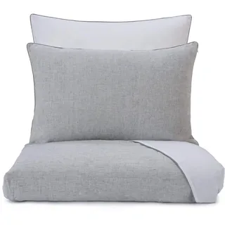 URBANARA Wende-Bettwäsche Sameiro - 100% Leinen & 100% Bio-Baumwolle - Atmungsaktiver Kissenbezug für natürlichen Komfort - einzelner Kopfkissenbezug 80x80 cm, Grau/Weiß