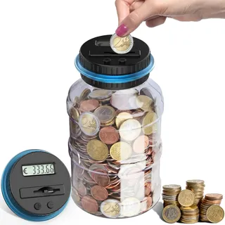 Pup Go Digitale Spardose mit Zähler, 1.8L Münzzähler Groß mit LCD Display | Sparschwein Personalisiert für Kinder Jungen Mädchen und Erwachsene, Durchsichtig Elektrische Sparbüchse Zählwerk XXL