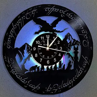 Smotly Herr der Ringe Musik Band Vinyl Wanduhr, LED 7 Farben Nachtlampe Retro Wanduhr, Wohnzimmer, Küche, einzigartige Geschenke, handgefertigte Heim-Wanddekoration (mit Licht/Hook+Gift Bag)