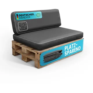 Bestlivings Palettenkissen Set 2-teilig (Anthrazit) Gartensofakissen platzsparend verstaubar innovativ - wasserabweisend - Bezug abnehmbar - Innenkissen aufblasbar, 120x80x15 cm + 120x40x15cm
