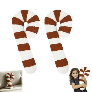 2 Stück Weihnachtskissen Zuckerstange, Plüsch Zierkissen In Zuckerstangenform, Weiches Plüsch Zuckerstangen Weihnachten Kissen, Rot Weiße Zuckerstangen Kissen Stabdekoration, Für Couch, Sofa, Bett