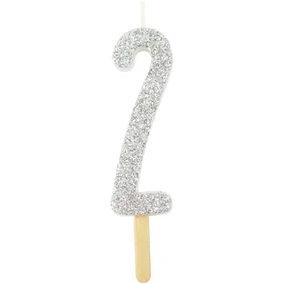 PME Silberfarbene Glitzer-Zahlenkerze 2, Silber