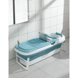 schwänlein Schwänlein® Faltbare Badewanne Erwachsene | ideal für kleine Badezimmer | mit Seifenkorb, Nackkissen, Praktisch und Tragbar blau 158) | Blau