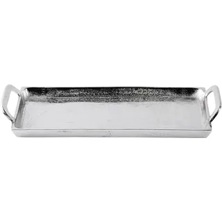 Tablett Servierbrett Dekoteller Servierplatte Aluminium Silber Tisch - Serviertablett mit Henkel Metall - Silbertablett - Deko Dekoration - Weihnachtsdeko für Wohnzimmer, Esszimmer oder Küche 46,5 cm