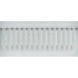 EXPERIENCE Scheibengardine Bistrogardine Leinenoptik bestickt Blätter 150x30cm Makramee (1 St), Ösen, transparent weiß 150 cm x 30 cm