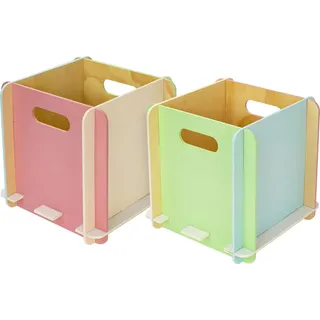 HMF Aufbewahrungsbox aus Holz Regalbox passend für Bücherregale, 2er Set, 25x25x25 cm, Mehrfarbig
