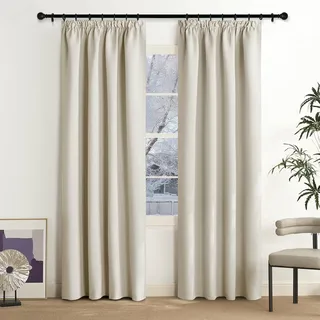 NICETOWN Thermo Vorhang Beige Verdunkelungsvorhang für Schienensystem | Hellbeige, H200 x B140 cm, 2er Set, Thermogardine Kälteschutz, für Wohnzimmer und Schlafzimmer, Gardinen mit Kräuselband