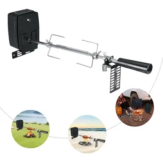 Elektrischer Grillspießhalter - BBQ-Rotisserieset - Edelstahl 304, Drehung 360°, Höhenverstellbar, Für Gas- und Holzkohlegrills bis 78 cm, Batt...