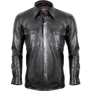 MDM Langarmhemd Herren Lederhemd aus weiches Lamm Nappa Leder schwarz M