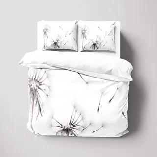 WQIZXCW Pusteblume Bettwäsche 135x200, Pflanzen Bettbezug Set 2 Teilig - 110gsm Weiche Microfaser Bettbezüge mit Reißverschluss und 1 Kissenbezug 80x80 cm
