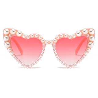 LJCZKA Vintage Sonnenbrille Herz Perlen Damen Retro Sonnenbrille Klassisch Frauen Aesthetic Partybrille Herzbrille UV-Schutz