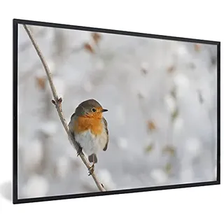 MuchoWow Poster Bilder Wanddeko Deko Wohnzimmer 60x40 cm Vogel - Rotkehlchen - Winter