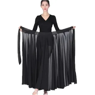 LYXYGMV Frauen Chiffon Klassischer Tanzrock 360/540/720 Grad Big Swing Dance Rock Dame Elegantes Übungsbühnenkostüm Für Ballsaal Tanzperformance(Color 03,95cm (540 Degrees))