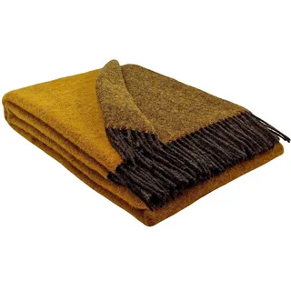 STTS International Wolldecke 100% Schurwolle Wohndecke in versch. Farben 140 x 200 cm Tagesdecke Schurwolldecke Woll-Plaid Tirol (Braun-Senf (Double face), 140 x 200 cm)