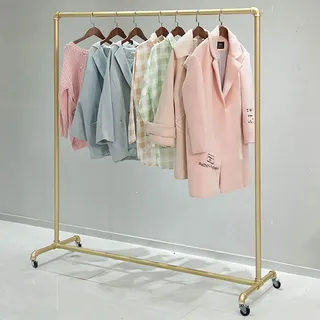 LUNICASHA Metall Kleiderständer auf Rollen, Metall Garderobenständer, Gardeobe Kleiderwagen, Rollgarderobe Kleiderstange zum Aufhängen von Kleidung,Gold, bis 110 Pfund Belastbar