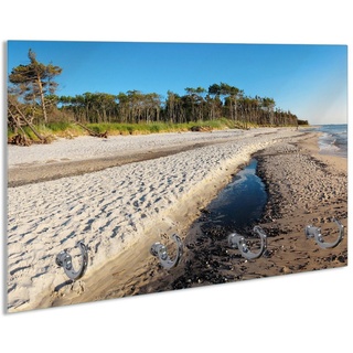 Wallario Schlüsselbrett Einsamer Strand am Meer - Blauer Himmel, (inkl. Aufhängeset), 30x20cm, aus ESG-Sicherheitsglas braun