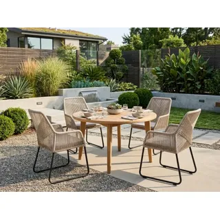 Brafab Lilja-Midway Gartenmöbel-Set, 4 Sessel mit Kisen und 1 Teak Tisch 120cm