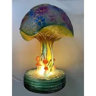 HOVCEH Tischlampe Buntglas, Vintage Nachttischlampe Buntglas, 15 cm Hohe Glas Tischlampe Pilz, Tischlampe aus Buntglas-Pflanzenserie, Pilzlampen Tischlampe Glas Bunt für Schlafzimmer Dekoration
