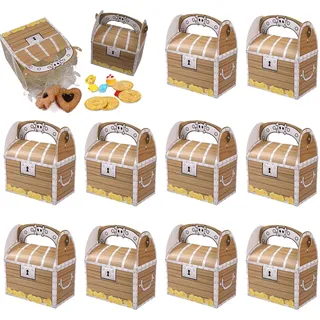 12 Stück Piraten Schatzkiste - Piraten Treat Box für Kindergeburtstag mit Griff, für Mitgebsel und Give-Aways