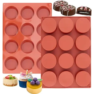 VELOKOVA Runde Zylinder-Silikonformen, 12 Mulden, wiederverwendbar, für Cake-Pops, Seife, Schokolade, Badekugeln, Käsekuchen, Süßigkeiten, lebensmittelecht und flexibel, 2 Stück