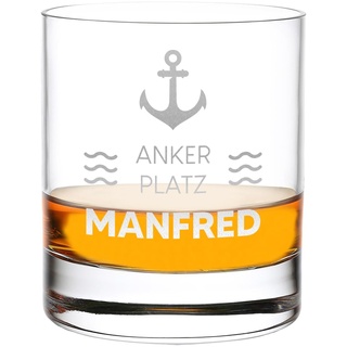 Whisky Glas 315 ml personalisiert mit Gravur - Trinkglas mit Namen - geeignet für Vodka, Rum und Bourbon - die perfekte Geschenkidee für Männer - Genießer Geburtstagsgeschenk - Motiv Ankerplatz