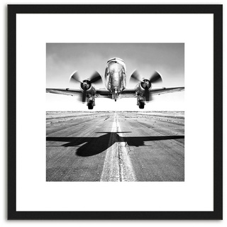 artissimo Bild mit Rahmen Bild gerahmt 30x30cm / Design-Poster inkl. Holz-Rahmen / Wandbild, Schwarz-Weiß Zeichnung: Flugzeuge I schwarz