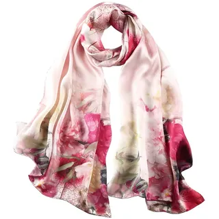 STORY OF SHANGHAI Seidenschal Damen 100% Seide, 20+ Bunte Luxuriöse Schals, Warm & Weich, als Stola Seidentuch Halstuch Pashmina - 53 * 170 cm Elegant Rot Blumen - 53 * 170 cm