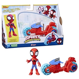 Marvel Spidey and His Amazing Friends Spidey Figur mit Motorrad, Spielzeug für Jungs und Mädchen ab 3 Jahren