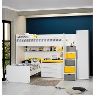Möbel-Lux Jugendzimmer-Set Neo, (SET, 5-St., Hochbett, Schreibtisch, Jugendbett, Kommode, Kleiderschrank) gelb