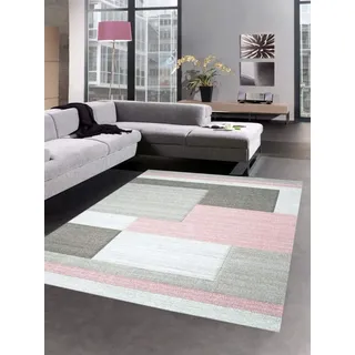CARPETIA Teppich modern Kurzflor Teppich Wohnzimmerteppich Konturenschnitt Karo abstrakt Pastell rosa grau Taupe Größe 160x230 cm