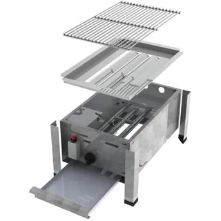 Gastro Edelstahl Gasbräter 1 flammig 3,6 KW mit Grillrost f. Propangas + Gasschlauch, Gewerberegler und SBS (Gastronomie Gasgrill)