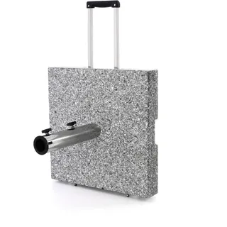 Nexos Trading Sonnenschirmständer Granit Grau eckig mit Trolley-Griff, Rollen, Reduzierhülsen, Edelstahlrohr poliert 45 x 45 cm 40 kg. Für Schirme bis 3,5 m