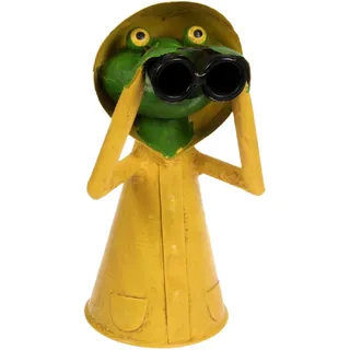 Lenzbach Zaunhocker Frosch im gelbem Regenmantel mit Fernglas 21 cm Figur aus Blech Metall Garten Deko Garten Balkon Dekofigur Pfostenhocker Strand Meer maritim