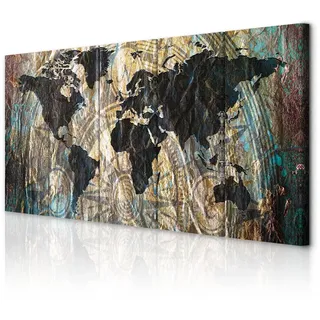 decomonkey Bilder Weltkarte 225x90 cm 5 Teilig Wandbild Groß Leinwandbild XXL Deko Wohnzimmer Schlafzimmer Büro Wanddeko Leinwand Pictures For Wall Poster Wall Painting Modern Landkarte