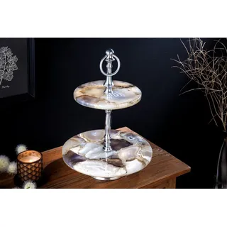 riess-ambiente Dekoetagere NOBLE 35cm silber / mehrfarbig (Einzelartikel, 1 St), Wohnzimmer · Achat · Quarz · Edelstein · Metall · handmade · 3-stöckig bunt