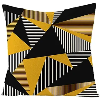 Kissenbezug 45x45 Gestreift Gelb Schwarz Kissenbezüge Leinen Deko Kissen für Sofa Schlafzimmer Gartenbett Outdoor Kissen Waschbar Kissenhüllen Atmungsaktiv Kissenbezug