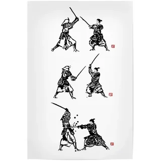 artboxONE Poster 30x20 cm Menschen Samurai Fight tryptique hochwertiger Design Kunstdruck - Bild Samurai Japan Katana