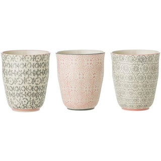 Bloomingville Becher "Cecile", 3er Set Becher 200ml Keramik Trinkbecher Kaffeebecher skandinavisches Design, rosa/grau grau|rosa