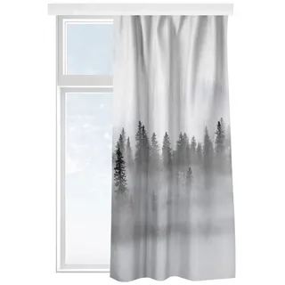 Bilderdepot24 Vorhang Gardine Natur Landschaft Modern Nebel Tannenwald Schwarz-Weiß, Multifunktionsband (1 St), blickdicht, Samt, Schiebegardinen Küche Schlafzimmer Wohnzimmer Schiebevorhang schwarz 130 cm x 175 cm