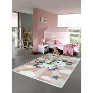 Carpetia Kinderteppich Kinderteppich Babyteppich Mädchen Einhorn Regenbogen rosa creme, rund, Höhe: 13 mm rosa rund | 80 cm x 80 cm x 13 mm