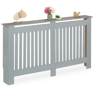 Relaxdays Heizkörperverkleidung Lamellen HBT 83x152x19 cm für alte Heizkörper mit Regal MDF grau