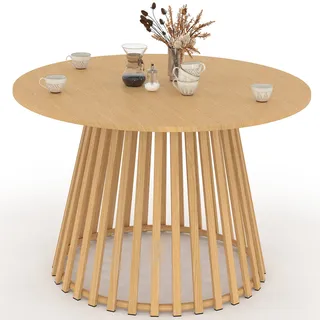 Runder Gartentisch Solal 120 Cm 6 Personen Mit Fuß Metall-latten In Holzoptik