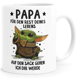MoonWorks® Kaffee-Tasse Papa Sprüche Geschenk Vatertag Lustig Motiv Baby-Yoda mit Spruch Rest deines Lebens weiß standard