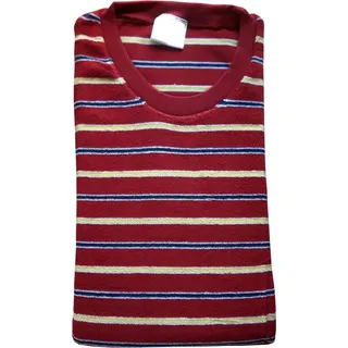 Damen Frottee Pyjama mit Rundhals, Ringel, Uni Hose, Rot, 61772, Gr. L 44/46 - 44