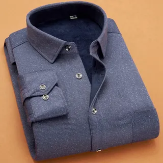 FJIAOXINPONG Herren Winter Thermohemden - Mode Herren Fleece Verdickte Winterhemden Warm Lange Ärmel Blau Grau Fleece Business Hemden Jacke Bürohemden Weihnachten Neujahr Geschenke,Blau Grau,L