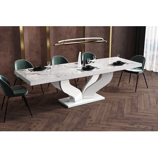 designimpex Esstisch Design Esstisch Tisch HEB-222 Marmoroptik Marmor - Weiß Hochglanz ausziehbar 160 bis 256 cm weiß