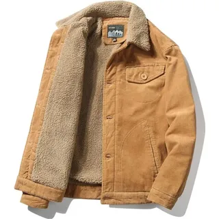 ASKSA Herren Cordjacke Warme Fleecefutter Jacke, Khaki, M - Gelb - M