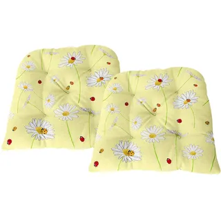 FANSU Stuhlkissen mit Bändern 2er Set, Gänseblümchen Drucken Sitzkissen Leinen Atmungsaktiv Stuhl Auflage Tatami Komfortable Sitzpolster für Balkon Garten Stuhl (40x40x6cm,Roter Marienkäfer)